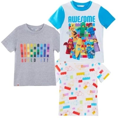 Afbeelding van LEGO Set van 3 officiële T shirts voor kinderen, jongens en meisjes, zomer shirts, Meerkleurig