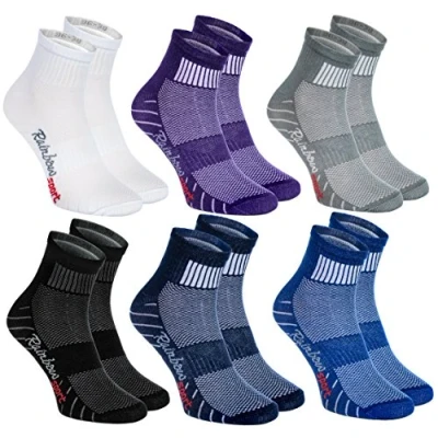 Afbeelding van Rainbow Socks Heren dames katoen kleurrijke sportsokken, 6 x wit, paars, grijs, marineblauw, zwart.