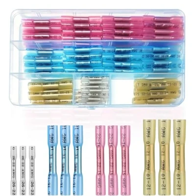 Afbeelding van 100 stuks krimpconnectoren 10 26 AWG waterdicht met opbergdoos wit blauw roze geel