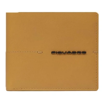 Afbeelding van PIQUADRO Leren Portemonnee Giles Men&#039;s Wallet Flip Out ID Holder RFID Yellow Donkergeel