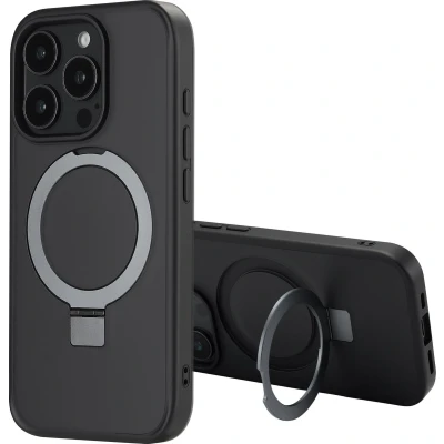 Afbeelding van Accezz Hoesje Geschikt voor iPhone 16 Pro Ring Stand Backcover MagSafe Zwart