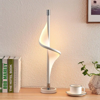 Afbeelding van Lucande Tafellamp met dimmer 1licht aluminium, textiel H: 60 cm wit, chroom Inclusief lichtbron