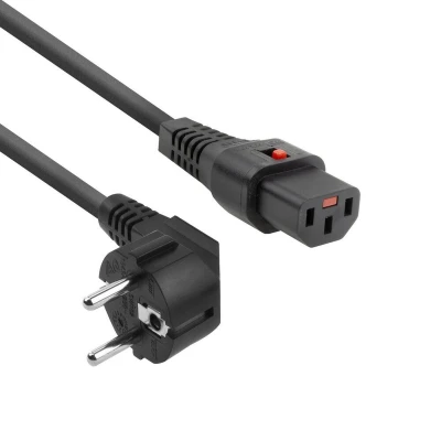 Afbeelding van ACT Netsnoer CEE 7/7 male (haaks) C13 IEC Lock zwart 2 m, EL182S, 5 pack (2 m), Stroomkabel