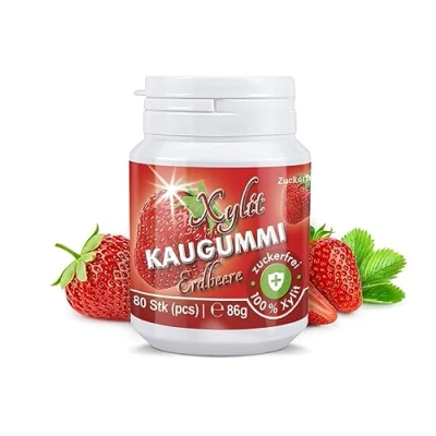 Afbeelding van Xylitquelle 80 stuks aardbeienkauwgom, 100% xylitol voor een aangename adem, suikervrij, veganistisch, aspartaamvrij, kauwgom (1 verpakking)