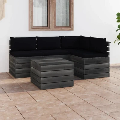 Afbeelding van 5 delige Loungeset met kussens pallet massief grenenhout