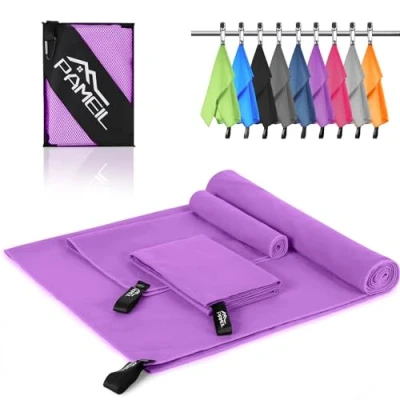 Afbeelding van Pameil Set van 3 microvezel handdoeken (grote badhanddoek 160 x 80 cm + 2 kleine 40 cm), reishanddoek, sneldrogend, microvezel, voor fitness, sauna