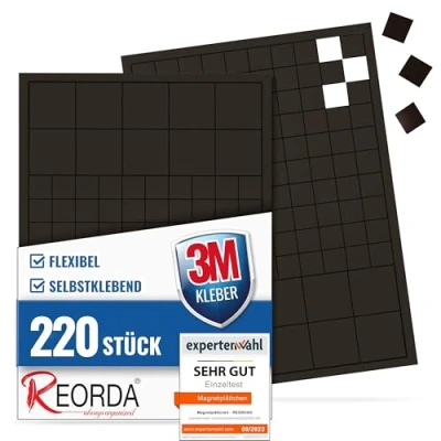 Afbeelding van Reorda 220 stuks zelfklevende magneetplaatjes, sterke 3M lijm voor hoogwaardige hechting, veelzijdige platte magneten knutselen en snijden, ideaal school