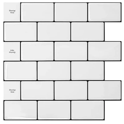 Afbeelding van Art3d Stickers voor keuken en badkamer, 3D, Subway, wit met zwarte voeg, 30 x cm