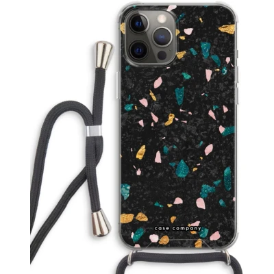 Afbeelding van Case Company® hoesje met Koord geschikt voor iPhone 12 Pro Terrazzo N10 Telefoonhoesje Zwart Extra Bescherming aan alle Kanten en Over de Schermrand