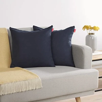 Afbeelding van Blumtal Chenille Kussenslopen Set van 2 Zacht en met Blinde Rits Kussenhoes 45 x 45, Dark Ocean Blue Blauw