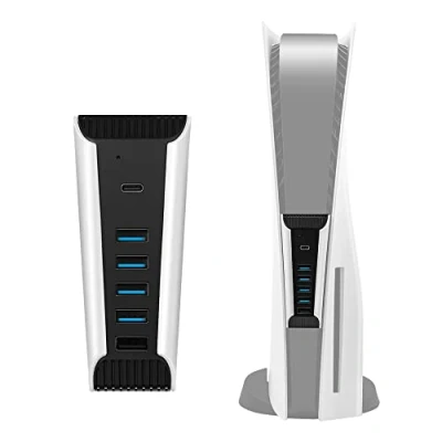 Afbeelding van Mcbazel PS5 5 poorts USB2.0 hub console, multipoort, hoge snelheid, gegevensoverdracht, USB C uitbreidingshub voor Digital/UHD Edition zwart (niet Slim)