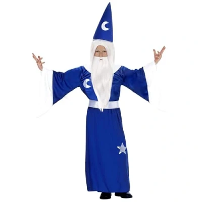 Afbeelding van Widmann Tovenaar &amp; Tovenares Waarzegster Kostuum Magier, Kind Gandalf Jongen Blauw Maat 104 Carnavalskleding Verkleedkleding