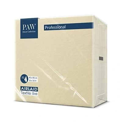 Afbeelding van PAW Airlaid servetten (40 x 40 cm) I 50 stuks effen Stofachtig Elegante tafeldecoratie HoReCa Voor gelegenheden zoals bruiloften, feesten Kleur: crème