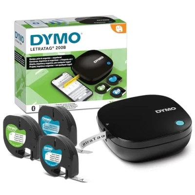 Afbeelding van DYMO LetraTag 200B Bluetooth labelprinter, compacte maakt verbinding met iOS en Android draadloze technologie, bevat 3 labelbanden