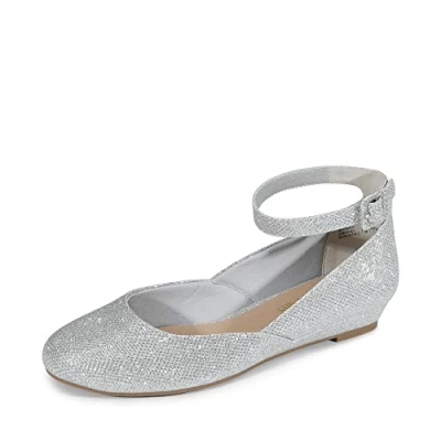 Afbeelding van DREAM PAIRS Damesballerina&#039;s met riempjes, elegant, plat, REVONA E, Zilveren pailletten.