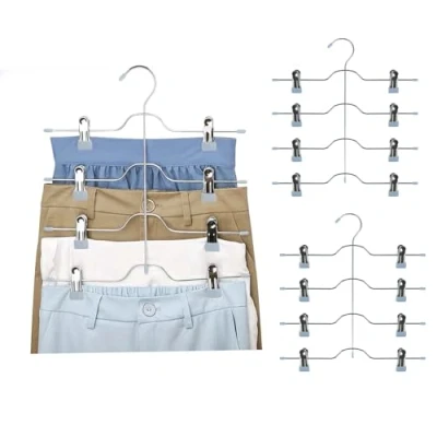 Afbeelding van Set van 3 broekhangers Ruimtebesparend kleerhangers met klemmen Rokhangers Ruimtebesparende Klemhangers (grijs)