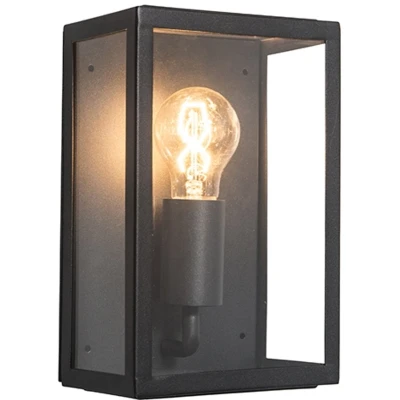 Afbeelding van QAZQA Industriële buiten wandlamp zwart met glas 25,5 cm IP44