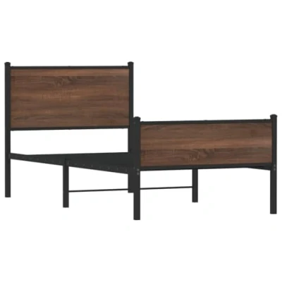 Afbeelding van Bedframe hoofd en voeteneinde metaal bruin eiken 90x190 cm