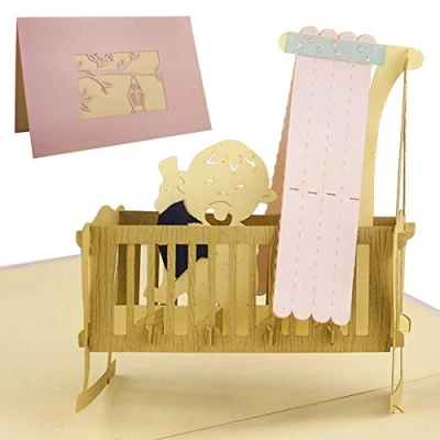 Afbeelding van Roze geboortekaart voor meisjes de perfecte kaart elke geboorte, felicitaties, leuke pop up G09.3
