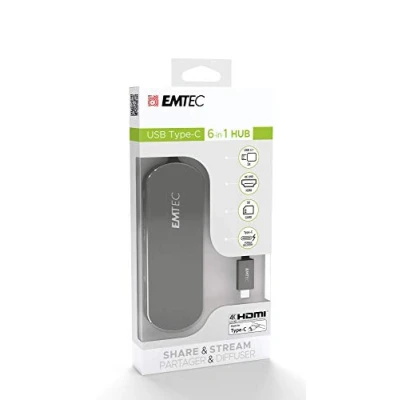 Afbeelding van Emtec USB type C hub T650C met SD kaartlezer, 3x A 3.0, C, HDMI