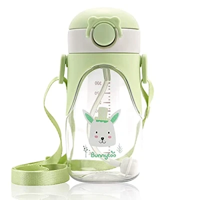 Afbeelding van Bunnytoo Trainer Cup drinkbeker,Sippy Peuterbeker,400 ml Kids Drinkfles met stro,Peuter Waterfles, lekvrij,BPA vrij voor thuis, school, buiten,abrikoos(reinigingsborstel inbegrepen) Groente