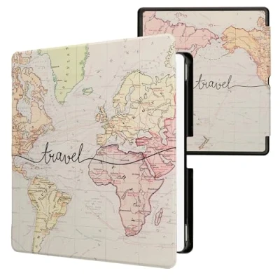 Afbeelding van kwmobile E reader hoesje geschikt voor Amazon Kindle Scribe (2024) hoes flip case met magnetische sluiting Ereader cover Travel Wereldkaart design in zwart / meerkleurig