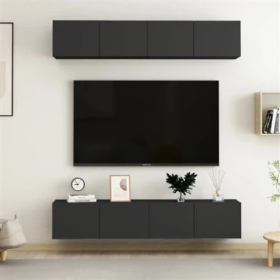 Afbeelding van vidaXL 4 delige Tv meubelen 80x30x30 cm bewerkt hout zwart