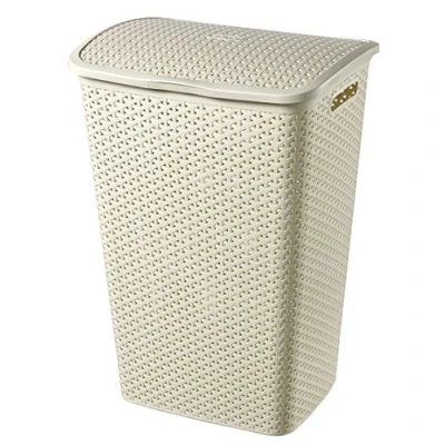 Afbeelding van CURVER My Style Wasbox, 55 l, vuile wasmand met deksel, rotanlook, goede ventilatie, ergonomische handgrepen, voor badkamer of bijkeuken, 42,8 x 33 60,4 cm, ivoorkleurig