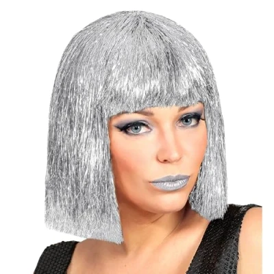 Afbeelding van Widmann Science Fiction &amp; Space Kostuum Bob Pruik Vegas Glitter Zilver Carnavalskleding Verkleedkleding