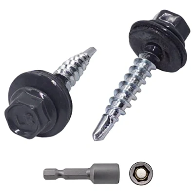 Afbeelding van Set van 150 metalen dakschroeven 4,8 x 25 mm met EPDM ringen, zeskantschroeven plaatstaal (150, antracietgrijs)