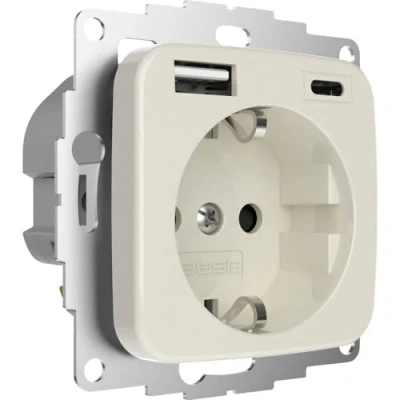 Afbeelding van 2USB 2U 449382 Geaard stopcontact Kinderbeveiliging, Met USB laaduitgang IP20 Crèmewit (glanzend)