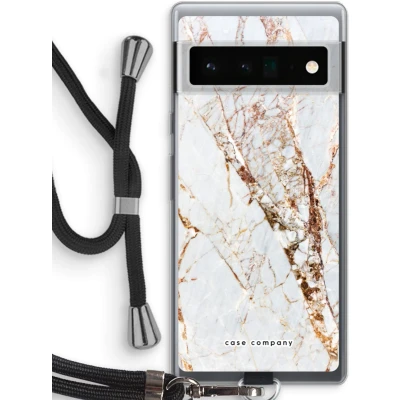 Afbeelding van Case Company® hoesje met Koord geschikt voor Google Pixel 6 Pro Goud marmer Telefoonhoesje Zwart Bescherming aan alle Kanten en Over de Schermrand