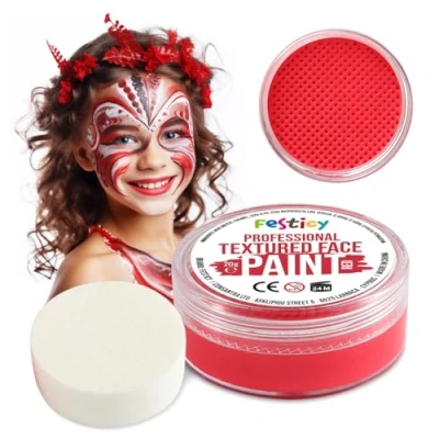 Image de Festicy Peinture pour Visage et Corps, Rouge, 20g, éponge Certifié EN 71 3 &amp; Reach maquillage enfant fille Deguisement visage, palette