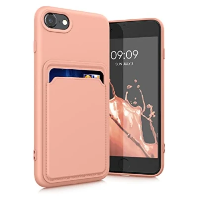 Afbeelding van kwmobile telefoonhoesje geschikt voor Apple iPhone SE (2022) / (2020) 8 7 Hoesje met pasjeshouder TPU case in roze grapefruit