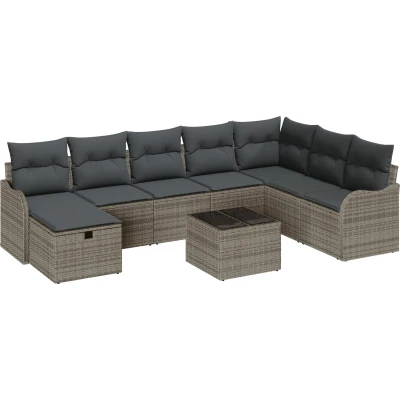 Afbeelding van vidaXL 9 delige tuinsalonset met kussens Grijze poly rattan