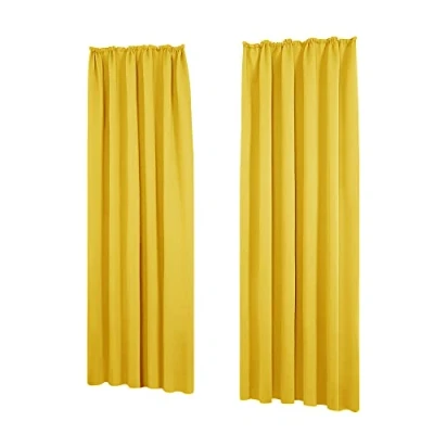 Afbeelding van Deconovo Set van 2 gordijnen ondoorzichtig met plooiband, geluidsisolatie, 245 x 140 cm, mosterdgeel