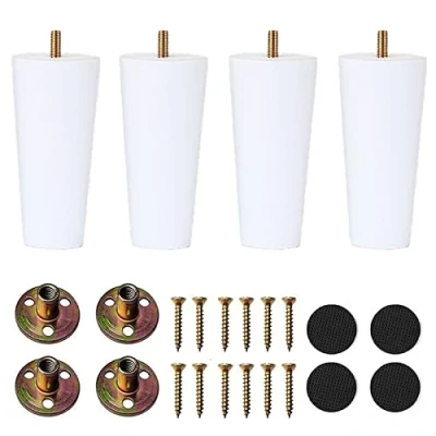 Afbeelding van XineYuor 4 stuks witte houten meubelpoten van hout, tafelpoten massief met accessoires voor bankpoten fauteuil, nachtkastje, kast, lade (15 cm, wit)