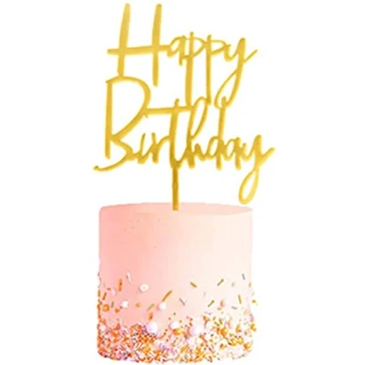 Afbeelding van Happy Birthday TaartTopper Goud TaartDecoratie Cake Topper Taart Decoratie Verjaardag Versiering 1 Stuk