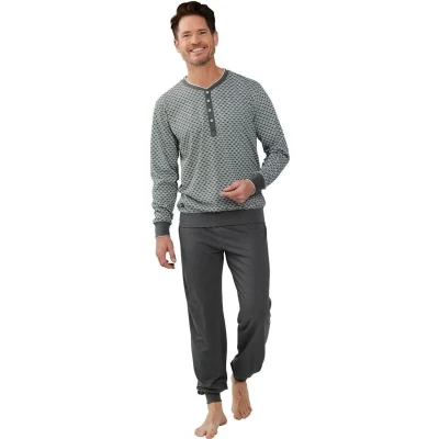 Afbeelding van Grijs groene katoenen heren pyjama Groen Maat XL