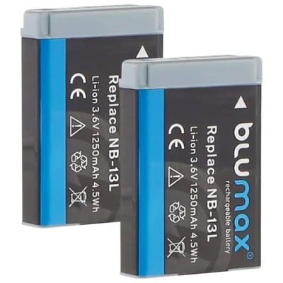 Afbeelding van Blumax 2 stuks reservebatterijen voor Canon NB 13L NB13L met InfoCHIP compatibel PowerShot SX620 SX720 SX730 SX740 G1 X Mark III G5 G7 G9 en II