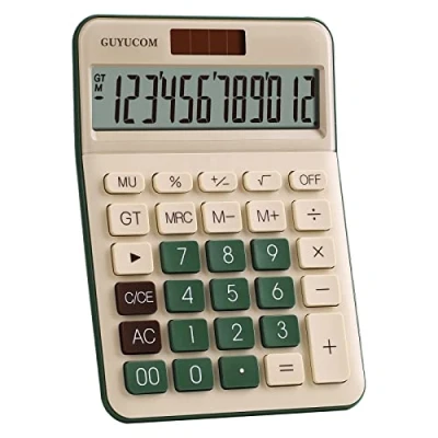 Image de GUYUCOM Calculatrice Bureau à 12 Chiffres avec écran LCD, Bouton Sensible, Grosse Touche Double Alimentation Solaire et Batterie pour Les Enseignants, étudiants Le