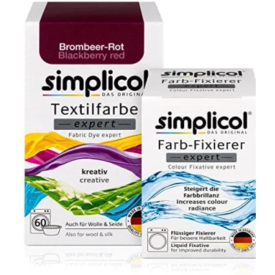 Afbeelding van simplicol textielverf expert braamrood + fixeermiddel: textiel, wol, zijde rood verven, set 1x150g en 1x90ml