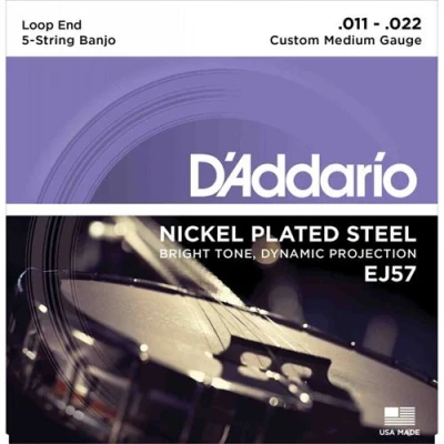 Image de D&#039;Addario EJ57 Custom Med 11 22 Jeu de cordes Banjo 5 Plaqué Nickel