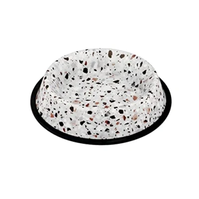 Afbeelding van Duvoplus Drinkbak Hond Eetkom Deco Fix Terrazzo Look 1000ml L 25,8x25,8x5,1cm Wit 1st