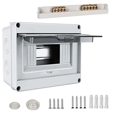 Afbeelding van Opbouwzekeringkast IP65 met 1 rij van 8 modules, messing klemmen, kleine opbouwverdeler voor vochtige ruimtes, tuin, buiten, villa&#039;s, laadkolommen