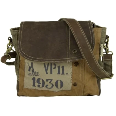 Afbeelding van Sunsa Vintage schoudertas. Kleine canvas en lederen tas. Duurzame messengertas. Cadeau ideeën voor haar/hem, Bruin, 29 x 26 6 cm, retro, Retro