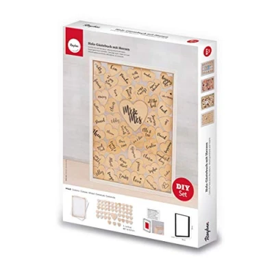 Afbeelding van Rayher houten gastenboek met harten voor bruiloft, doop en verjaardag, lijst om neer te zetten 50 harten, 35 x 26 4 cm, natuur, FSC Mix Credit, 62966505