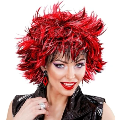 Afbeelding van Widmann 04412 Steamy pruik, zwart/rood, disco, carnaval, themafeest