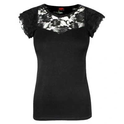 Image de Spiral Gothic Elegance top dentelle superposée et mancherons noir