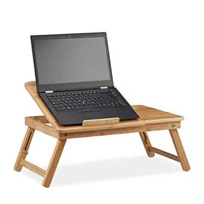 Afbeelding van Relaxdays laptoptafel hoogte verstelbaar bamboe notebookstandaard bedtafel kantelbaar